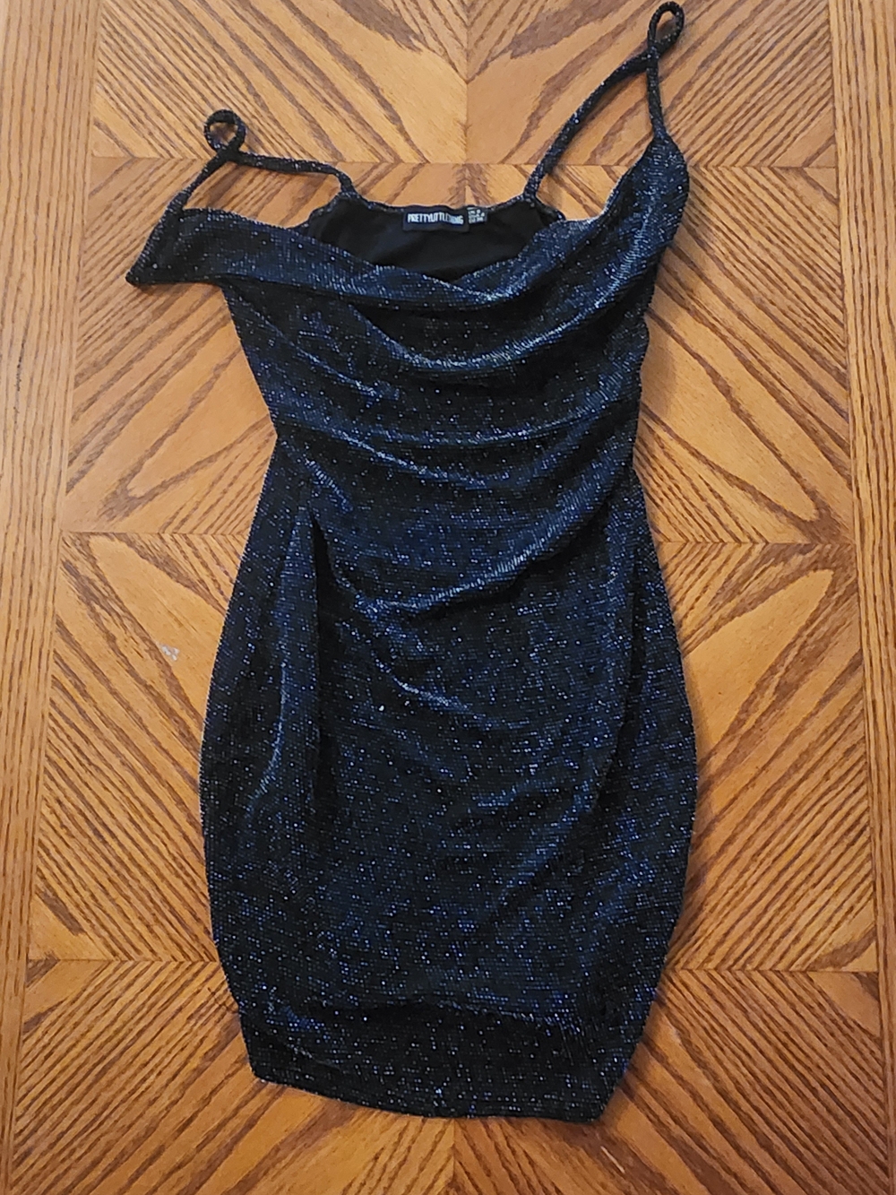PrettyLittleThing Black Sparkle Cowl Mini Dress